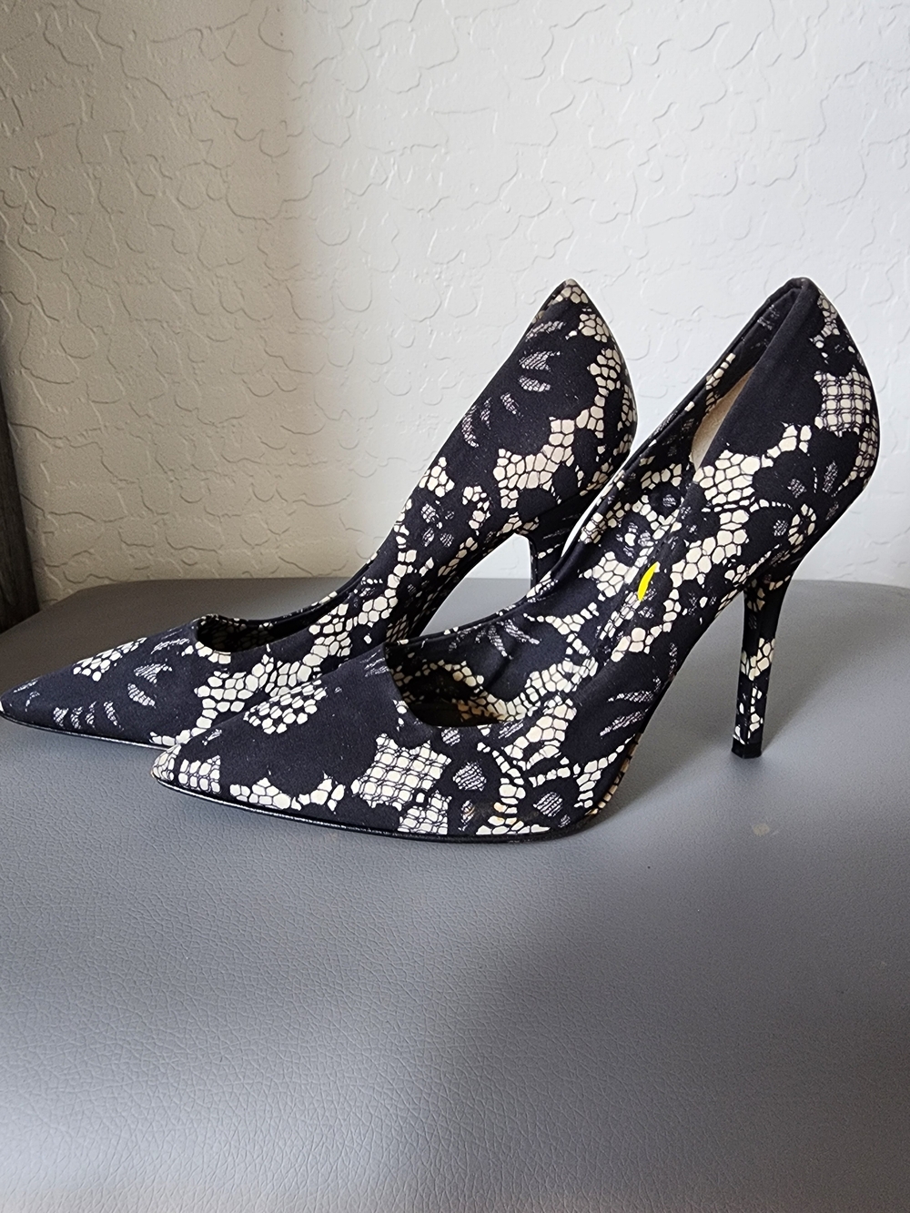 Dolce & Gabbana Black and Cream Lace-Effect Pointed Stiletto Heels
